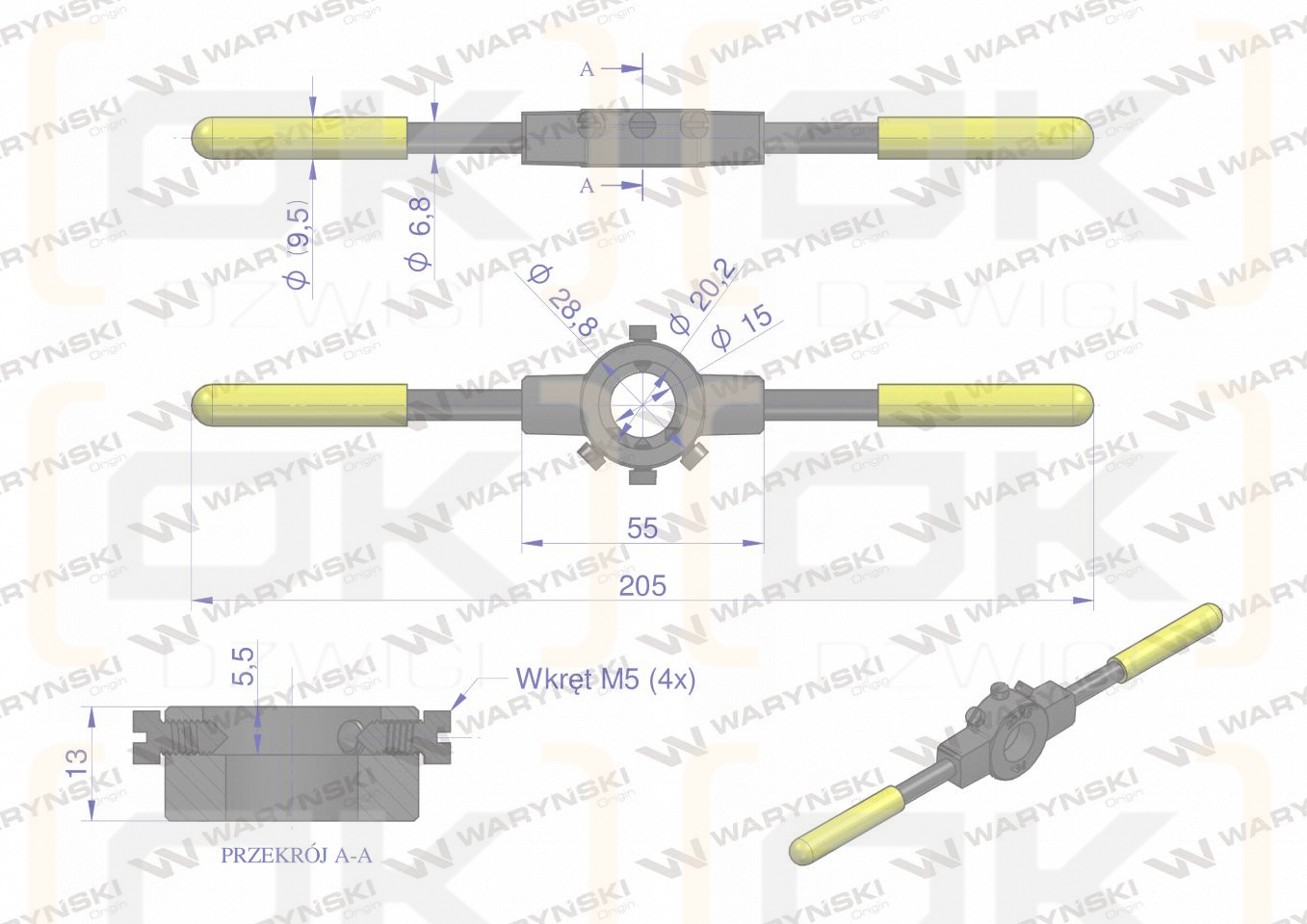 Verstärkter Halter für Handmatrizen 20x 5mm (M3-M4) Waryński