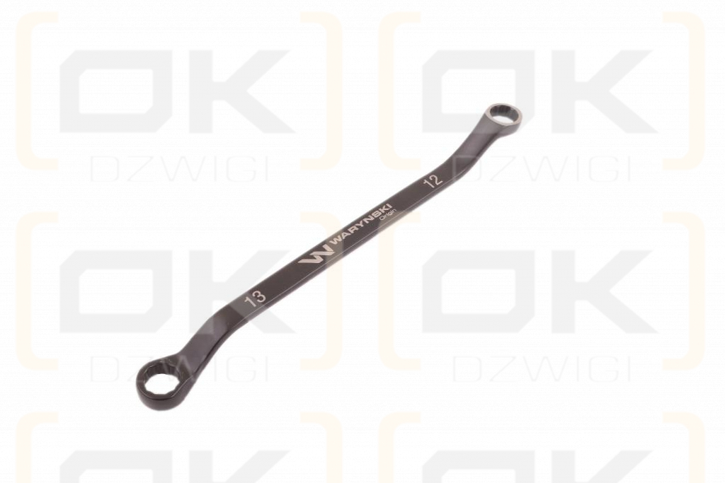 Klucz oczkowy odsadzony 12 x 13 mm. CrV standard ASME B107.9 Waryński