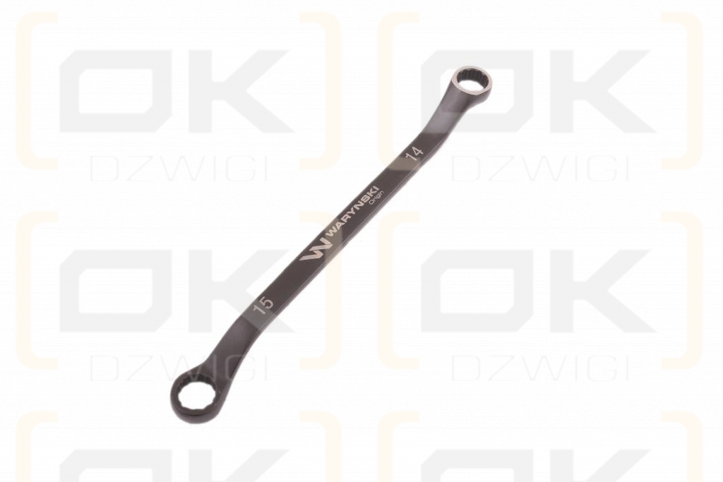 Klucz oczkowy odsadzony 14 x 15 mm. CrV standard ASME B107.9 Waryński