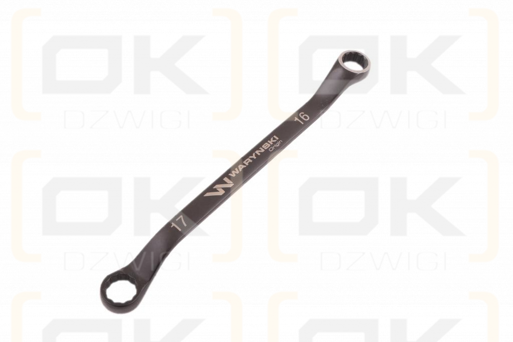 Klucz oczkowy odsadzony 16 x 17 mm. CrV standard ASME B107.9 Waryński