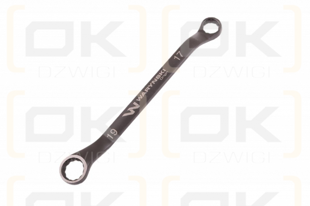 Klucz oczkowy odsadzony 17 x 19 mm. CrV standard ASME B107.9 Waryński