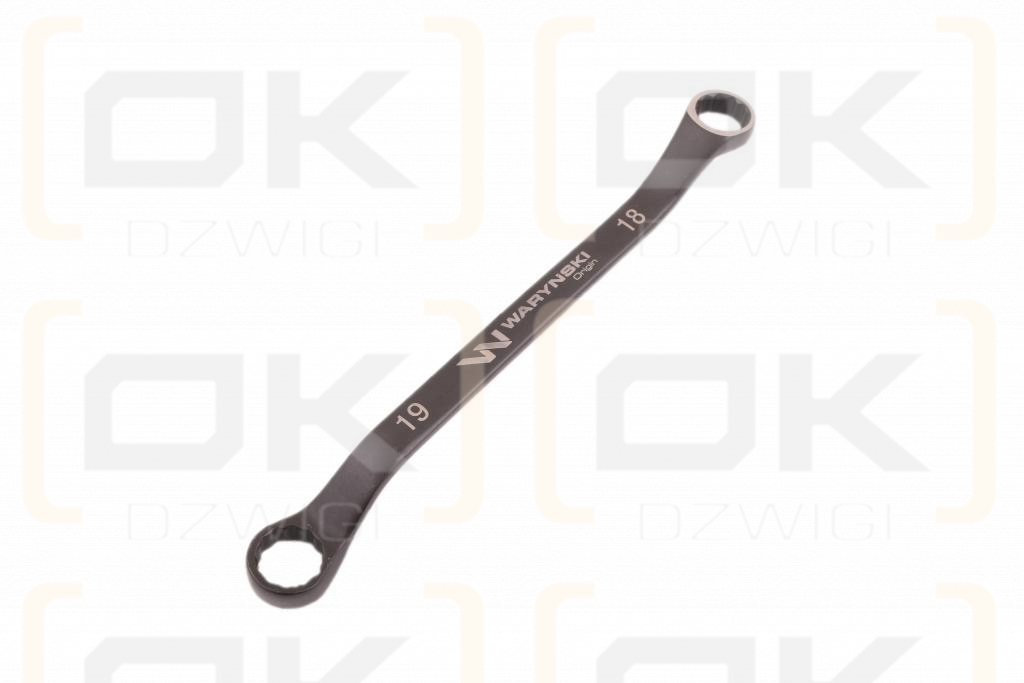 Klucz oczkowy odsadzony 18 x 19 mm. CrV standard ASME B107.9 Waryński