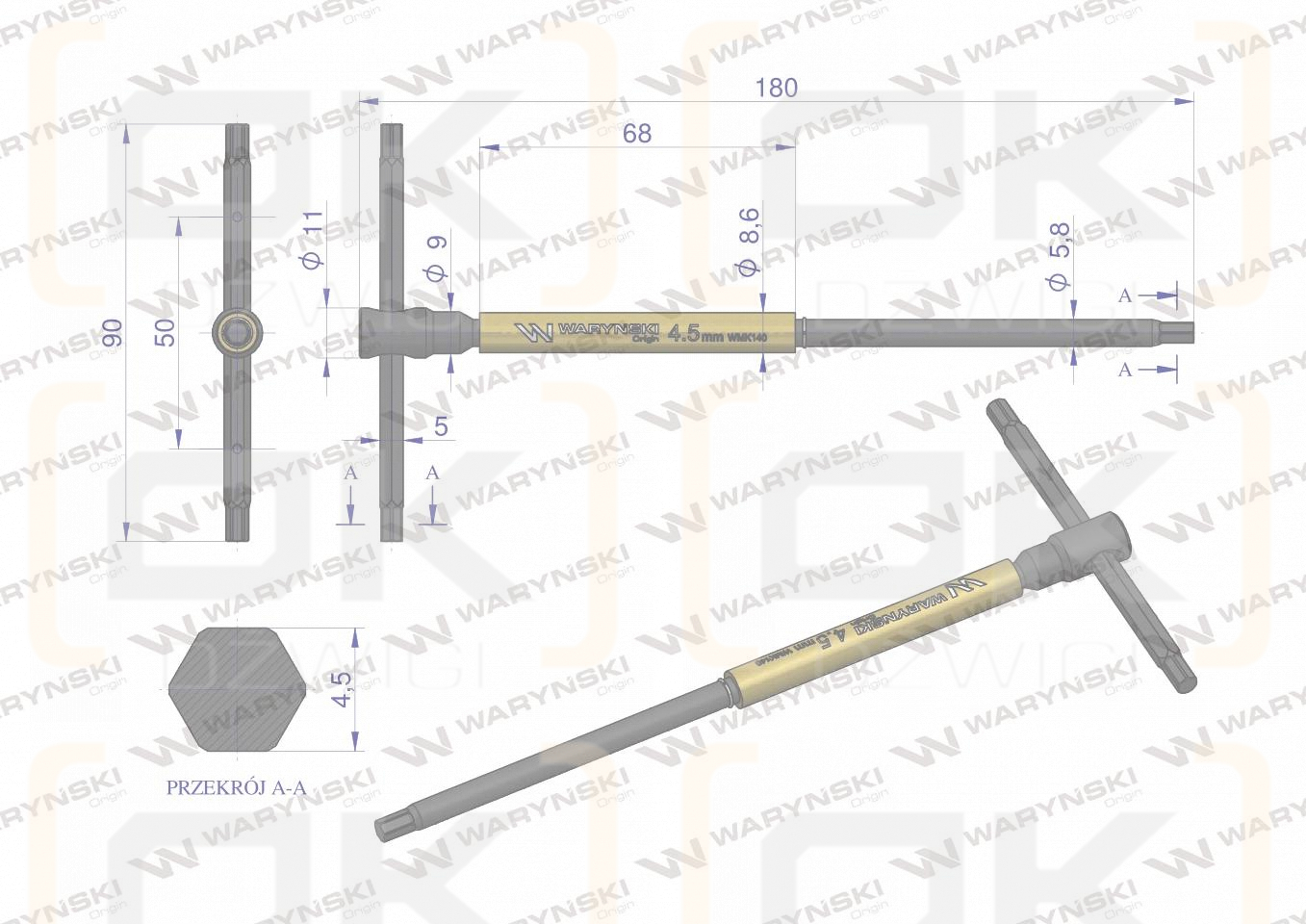Klucz T ze spinnerem HEX 4.5 mm Waryński
