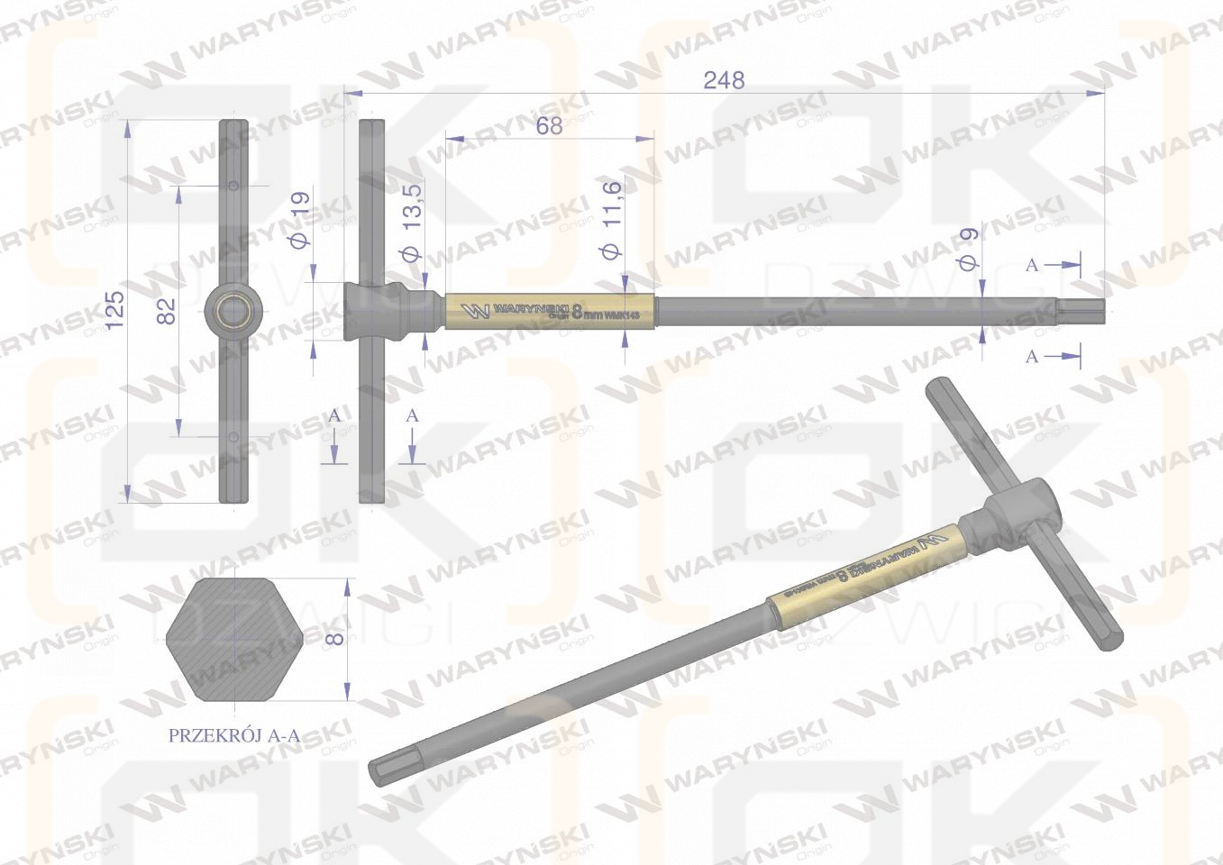 Klucz T ze spinnerem HEX 8 mm Waryński