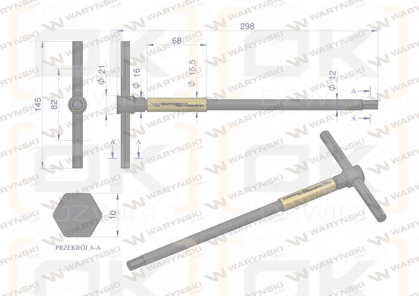 Klucz T ze spinnerem HEX 10 mm Waryński