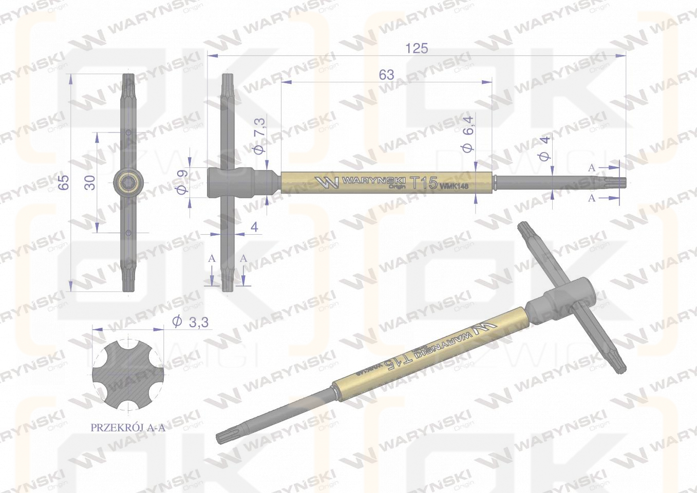 Klucz T ze spinnerem TORX T15 Waryński