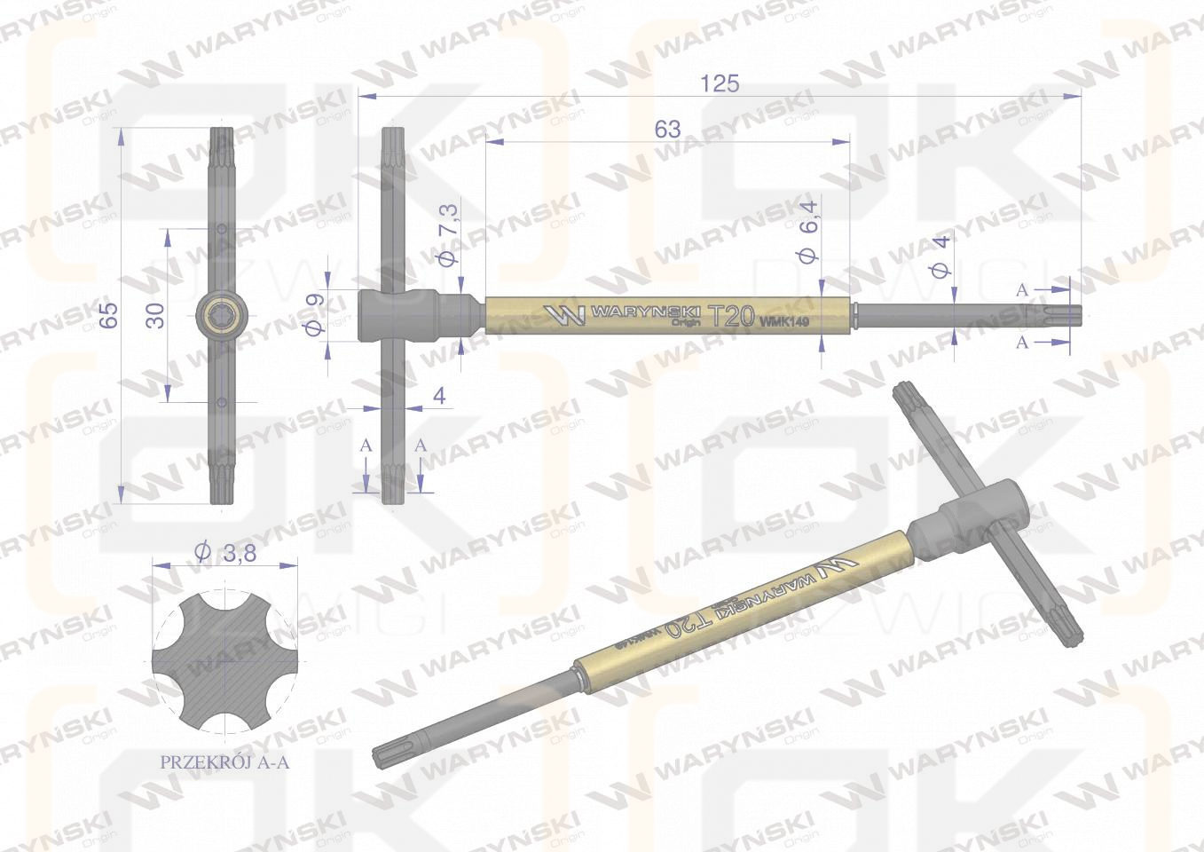 Klucz T ze spinnerem TORX T20 Waryński