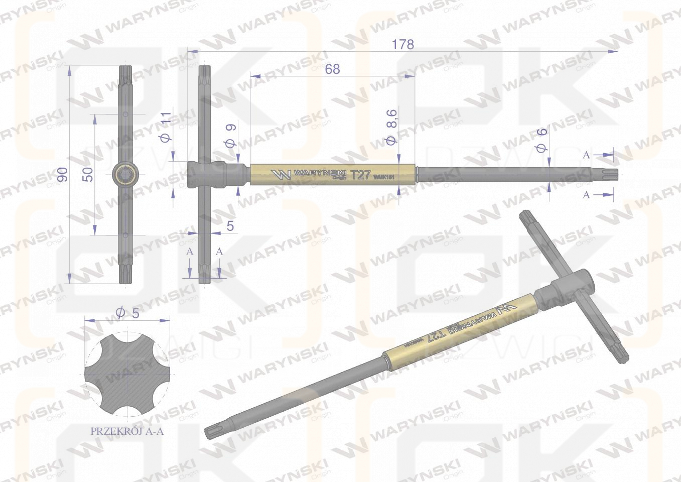 Klucz T ze spinnerem TORX T27 Waryński