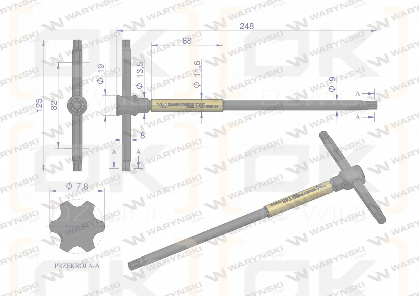 Klucz T ze spinnerem TORX T45 Waryński