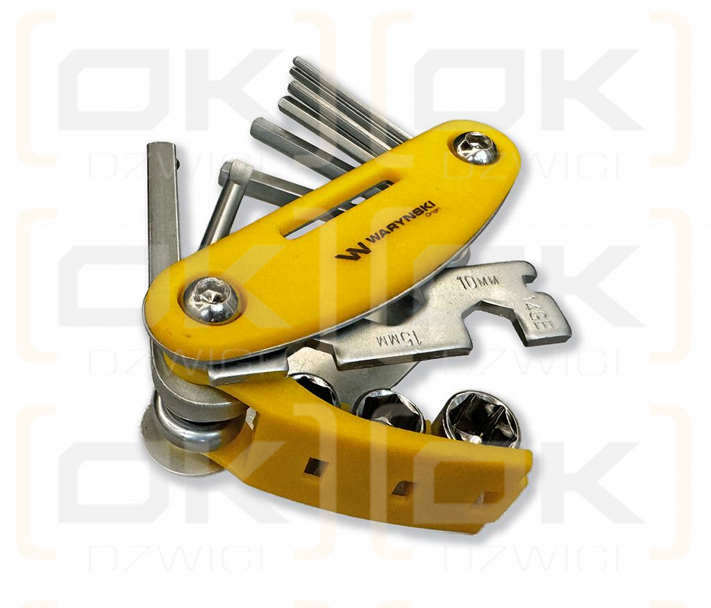 Hex keys, screwdrivers, sockets, bicycle keys in a 16-in-1 multitool made of CrV steel Waryński