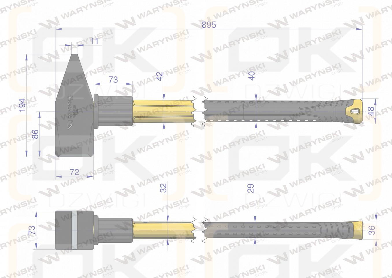 Schlosserhammer, 6 kg schwer mit Fiberglasstiel, für Bauwerkstattarbeiten, Waryński