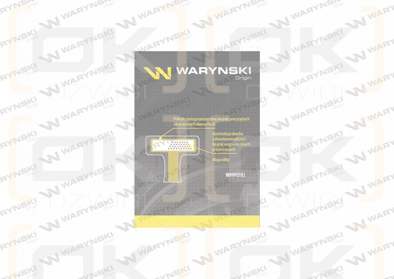 Rubber hammer black recoilless 680 g fiberglass handle Waryński