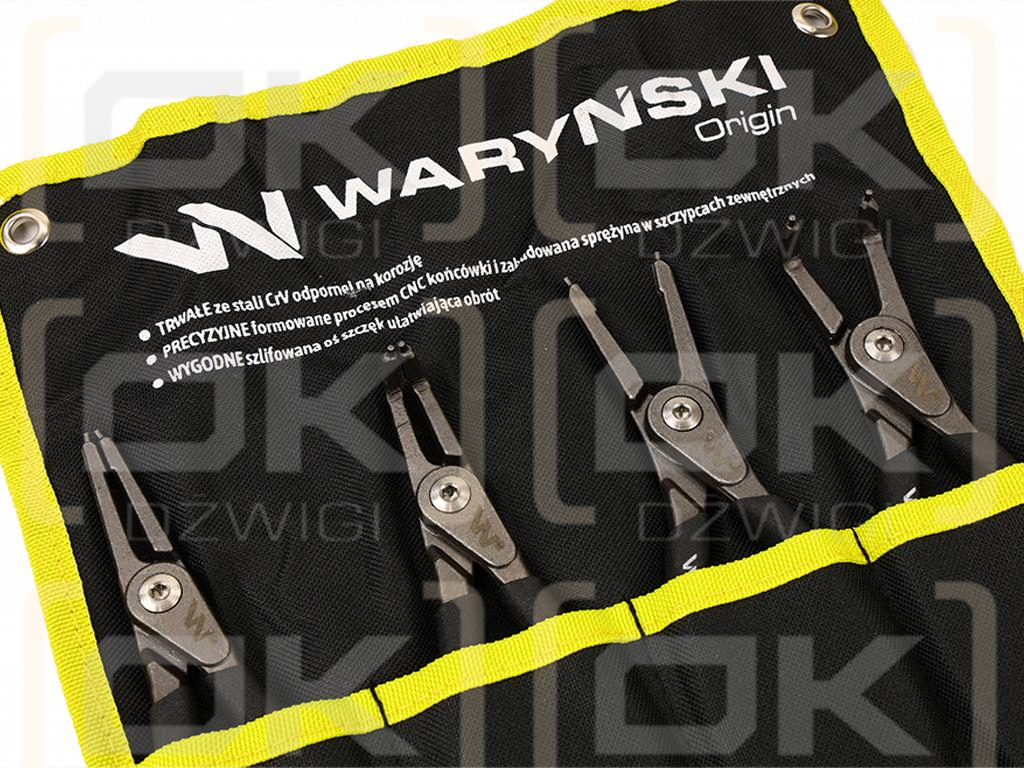Set of circlip pliers, 185mm straight and 170mm bent, external and internal, 4 pcs, Waryński