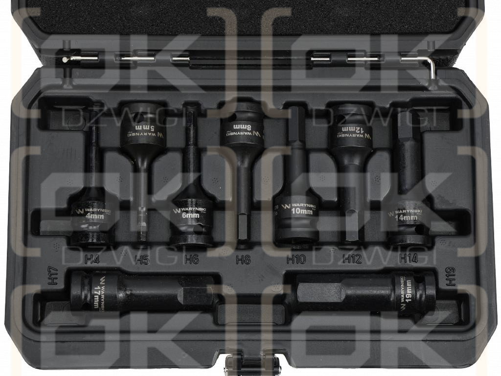 Zestaw nasadek udarowych 1/2 imbusowych ze stali CrMo H4-H19 HEX 9 el Waryński