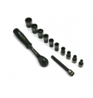 Zestaw 12 el. nasadki 1/4  przedłużka 7.5 cm grzechotka 4 5.5  6 7 8 9 10 12 13 14 Waryński