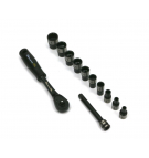 Zestaw 12 el. nasadki przedłużone 1/4  4 4.5  6 8 9 10 11 12 13 14 z przedłużką i grzechotką Waryński