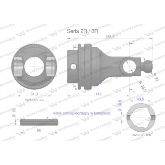 Inner yoke, wide-angle shaft joint, Series 2R. 3R for pipe 43.5 - cup 23.8, Waryński