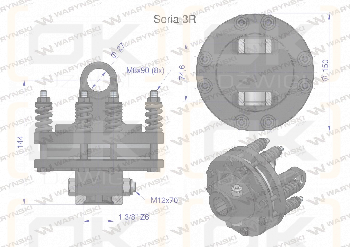 Sprzęgło cierne wału Seria 3R 900Nm - 1 3/8 Z6 WARYŃSKI