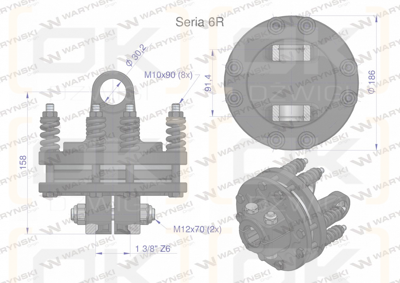 Sprzęgło cierne wału Seria 6R 1200Nm - 1 3/8 Z6 WARYŃSKI