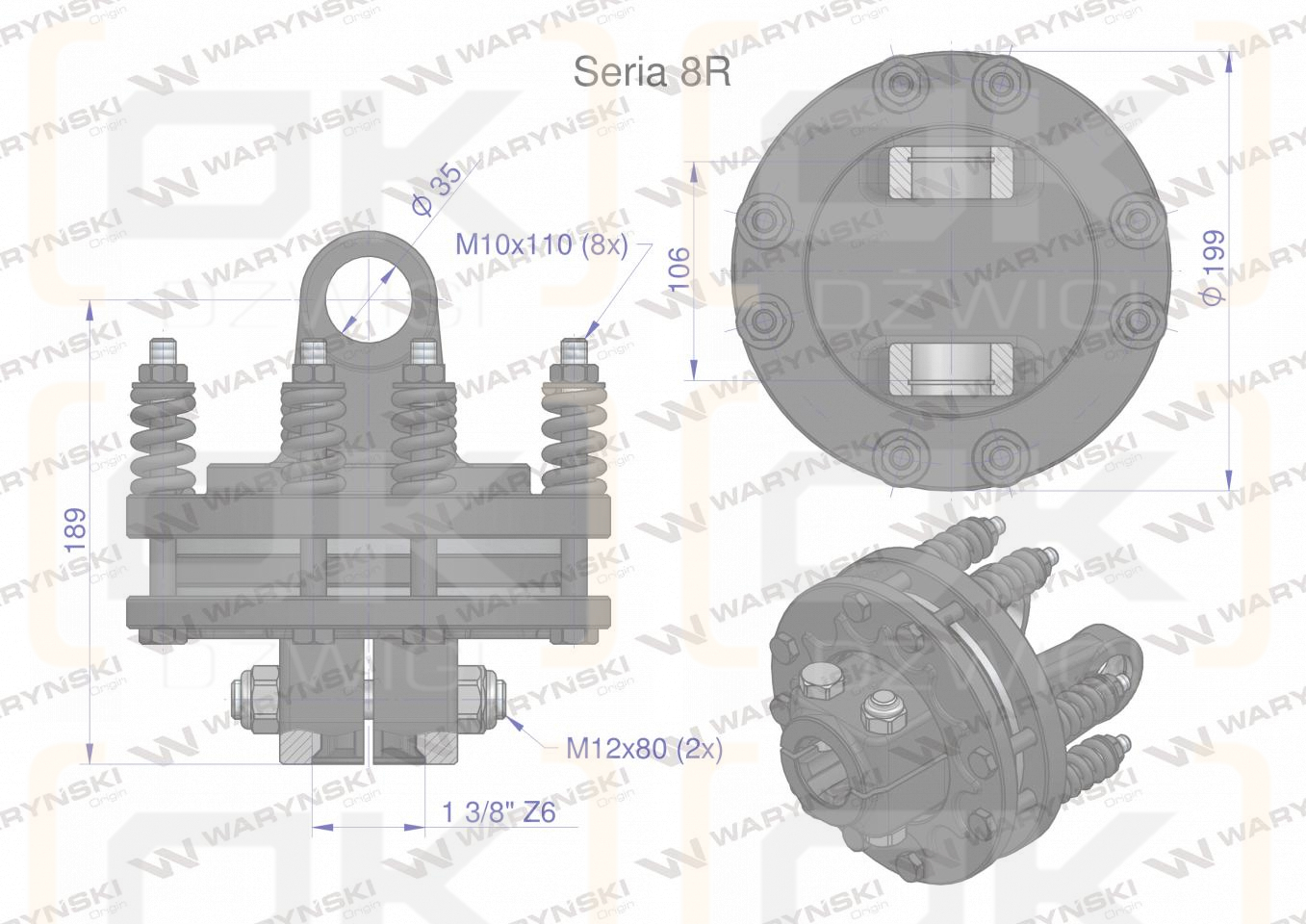 Sprzęgło cierne wału Seria 8R 1700Nm - 1 3/8 Z6 WARYŃSKI