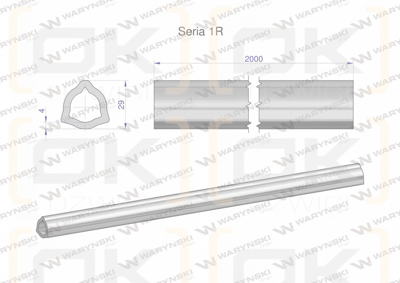 Rura trójkątna wewnętrzna Seria 1R do wału przegubowo-teleskopowego 29x4mm 2m WARYŃSKI (sprzedawane po 2)