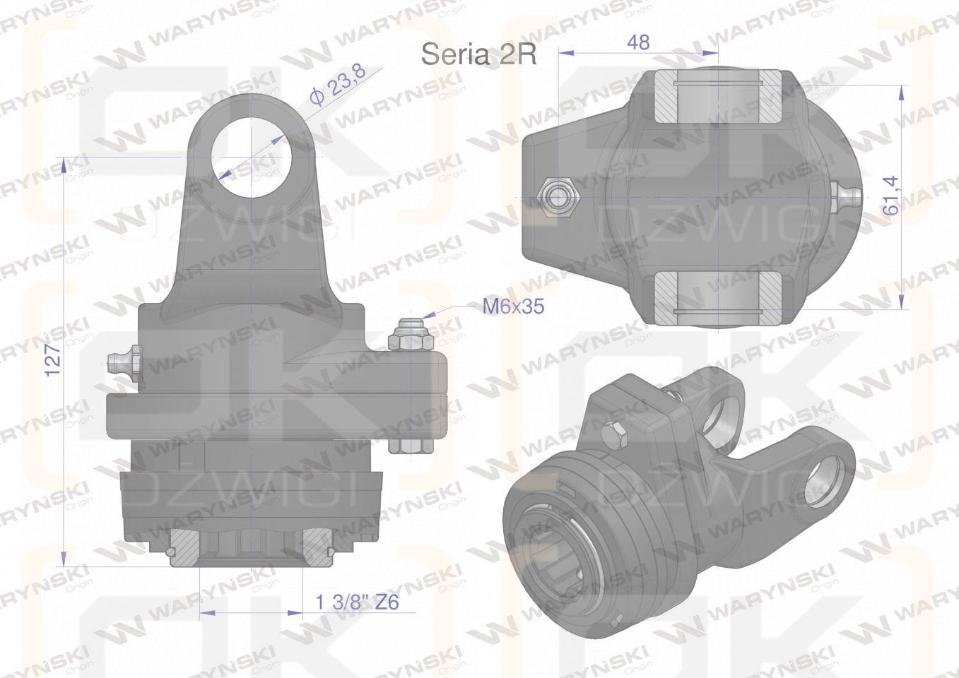 Sprzęgło na kołek wału Seria 2R 900Nm - 24x61 - 1 3/8 Z6 WARYŃSKI