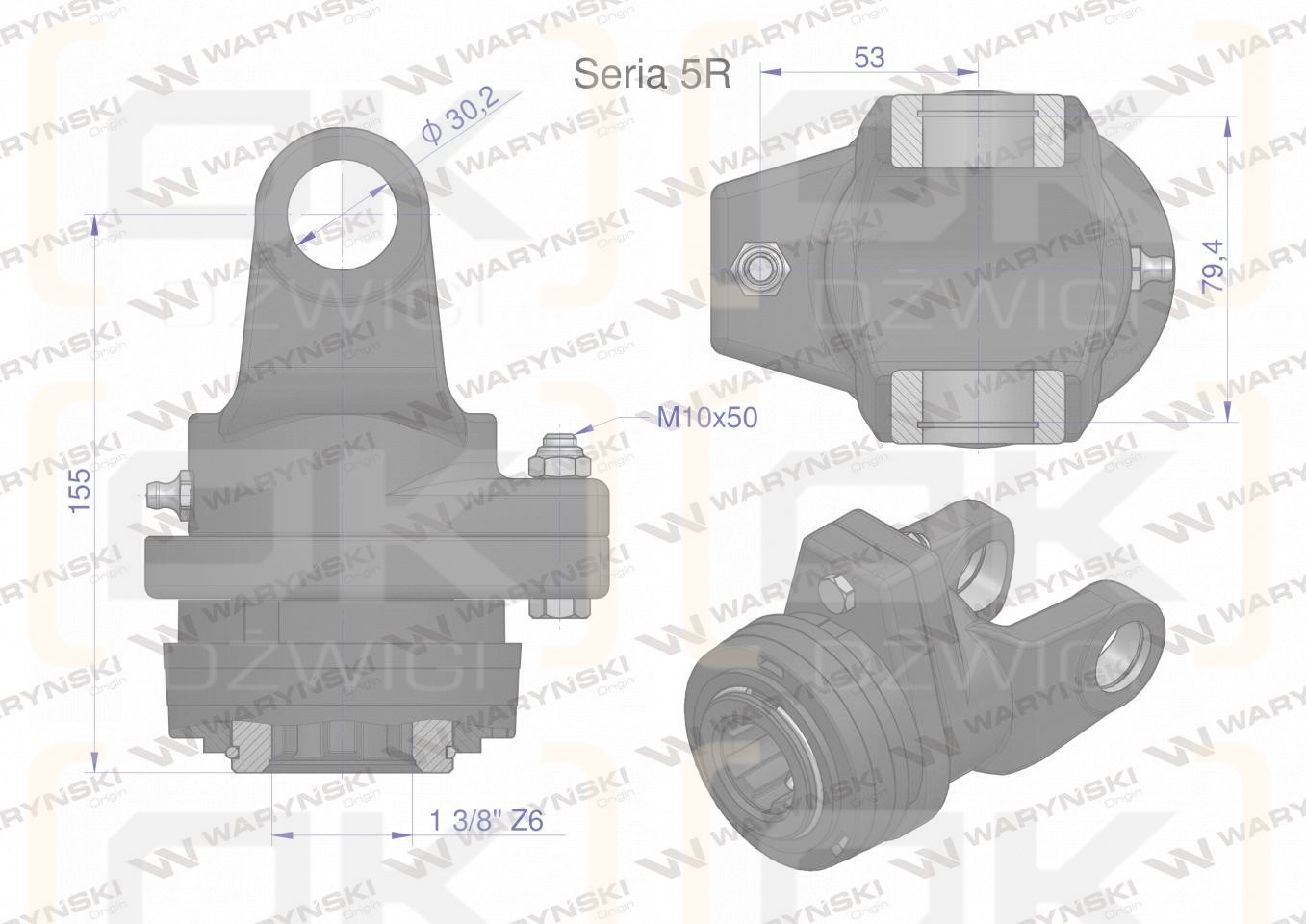 Sprzęgło na kołek wału Seria 5R 2200Nm - 30x80 - 1 3/8 Z6 WARYŃSKI