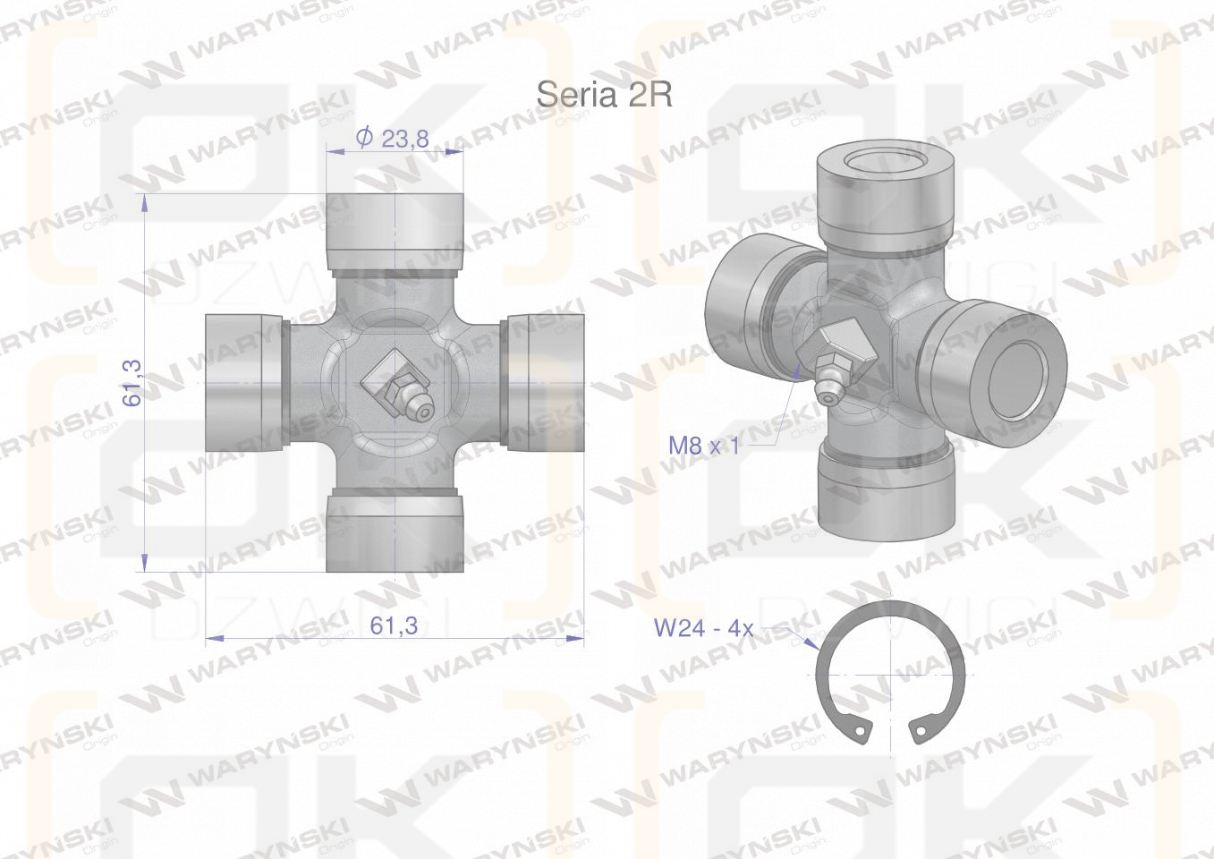 Krzyżak wału 23.80x61.3 Seria 2R Waryński W219201