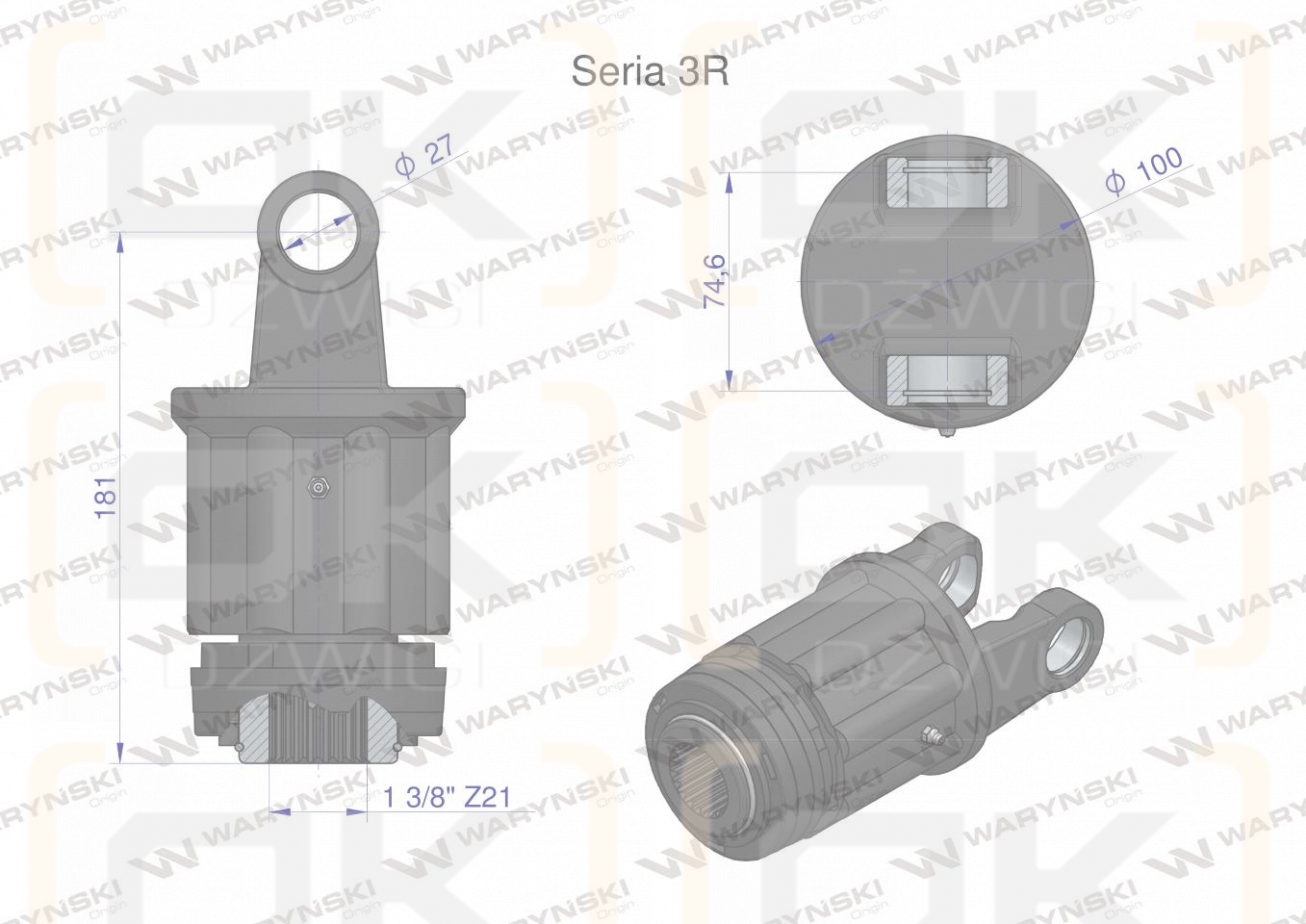 Sprzęgło, zapadkowe wału 900Nm Seria 3R 1 3/8 - Z21, Waryński