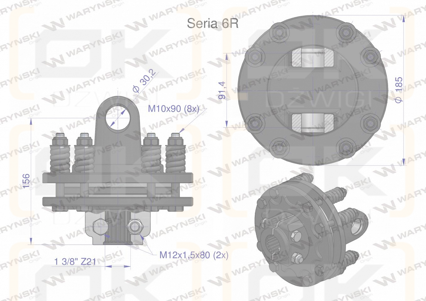 Sprzęgło cierne 2 tarczowe wału Seria 6R 1200Nm - 30x92 - 1 3/8 Z21 WARYŃSKI