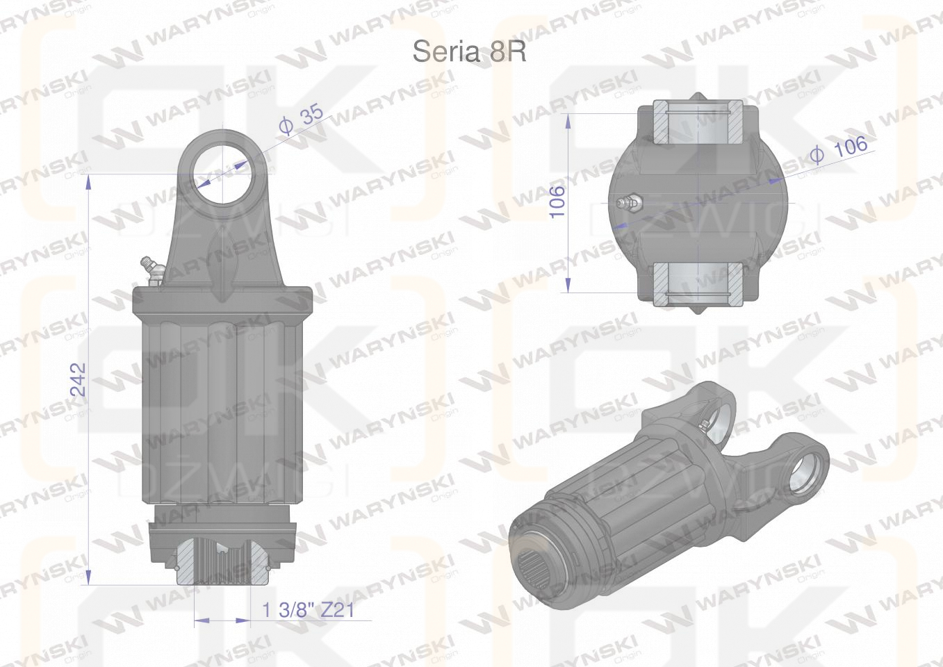 Clutch, ratchet shaft 1800Nm Series 8R 1 3/8 - Z21, Waryński