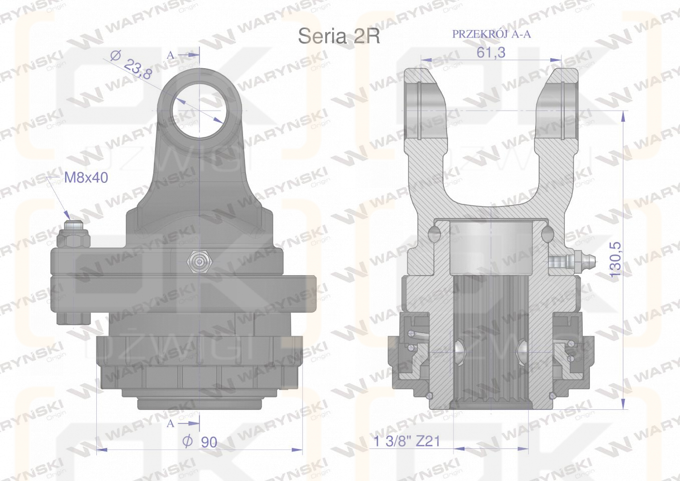 Sprzęgło na kołek wału Seria 2R 900Nm - 24x61 - 1 3/8 Z21 WARYŃSKI