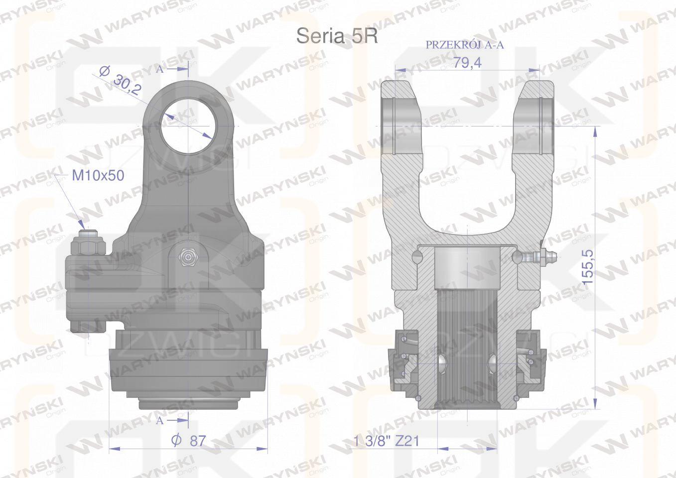 Sprzęgło na kołek wału Seria 5R 2200Nm - 30x80 - 1 3/8 Z21 WARYŃSKI