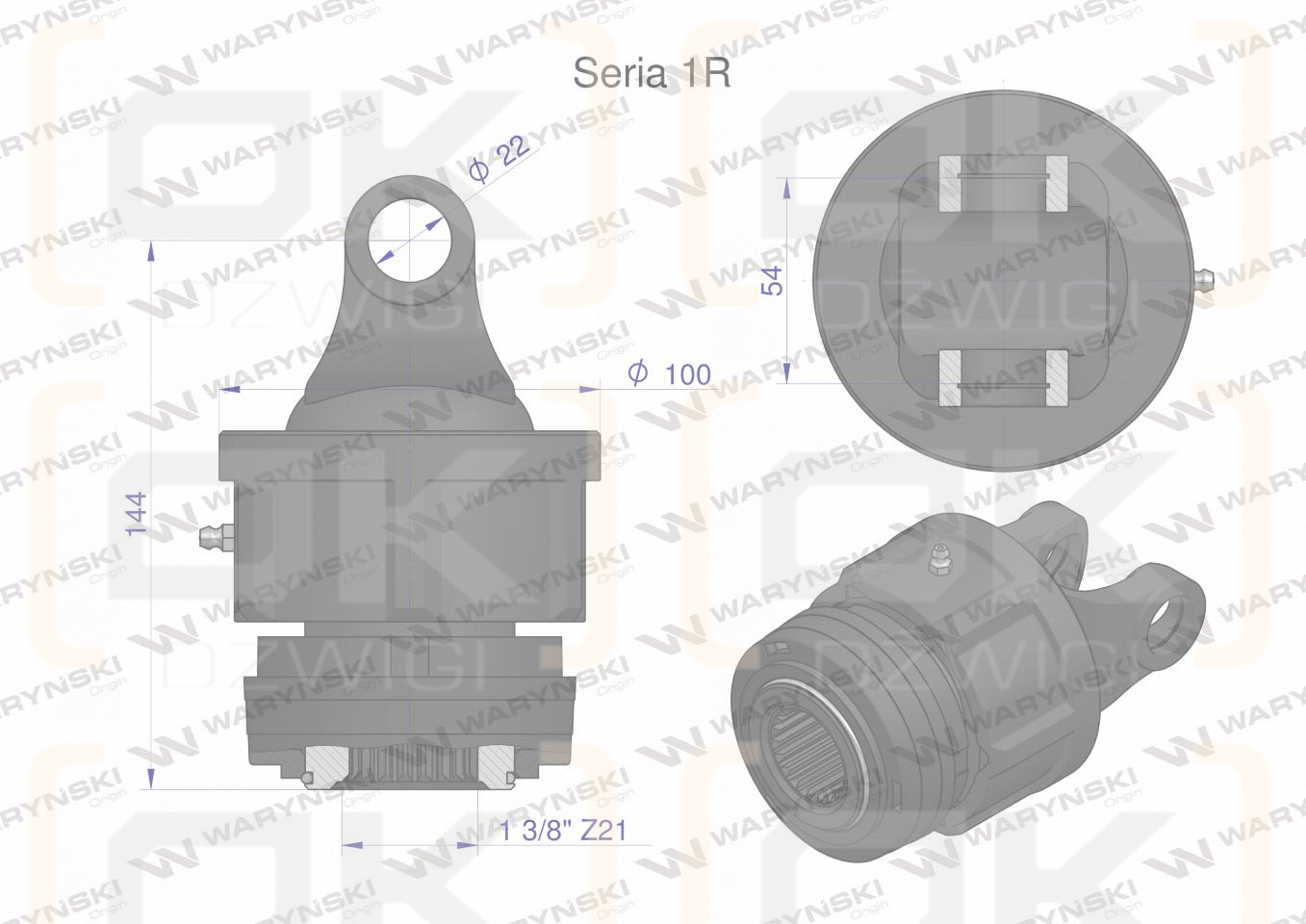 Sprzęgło jednokierunkowe prawe wału Seria 1R - 22x54 - 1 3/8 Z21 WARYŃSKI