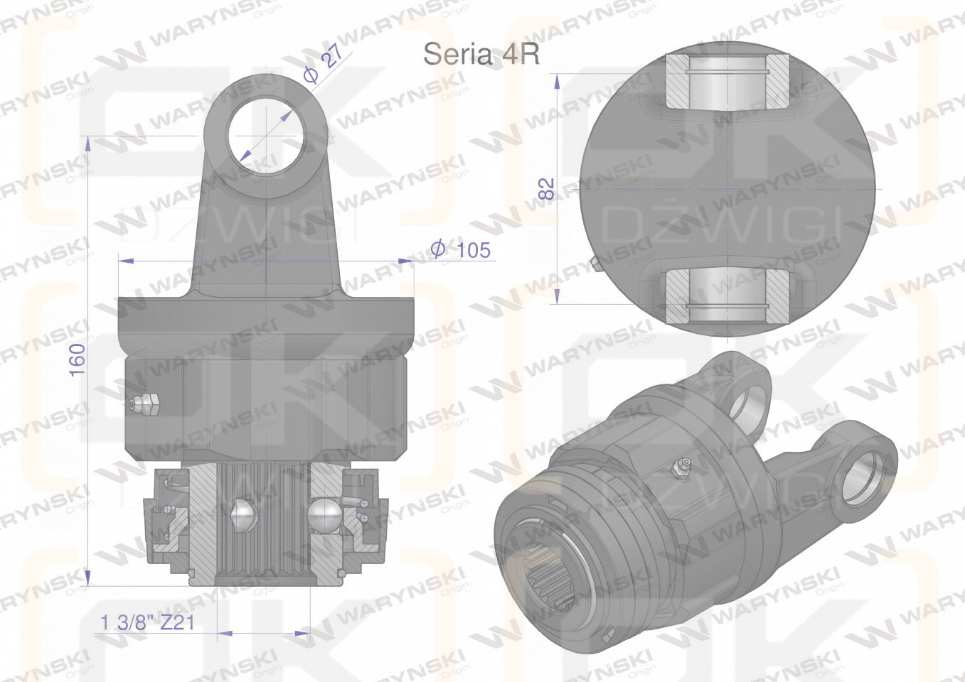 Sprzęgło jednokierunkowe prawe wału Seria 4R - 27x82 - 1 3/8 Z21 WARYŃSKI