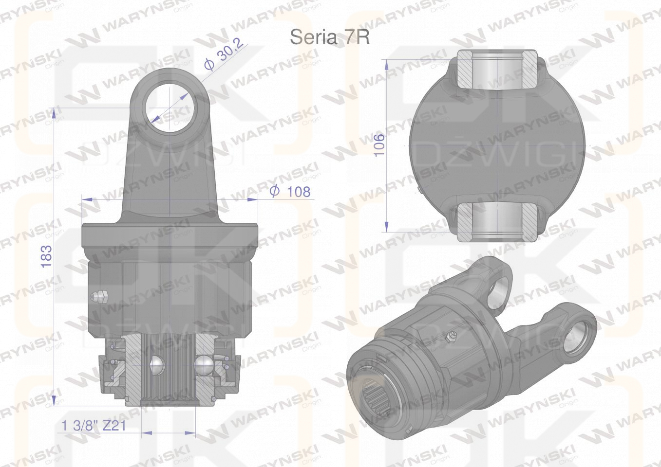Sprzęgło jednokierunkowe prawe wału Seria 7R - 30x106 - 1 3/8 Z21 WARYŃSKI