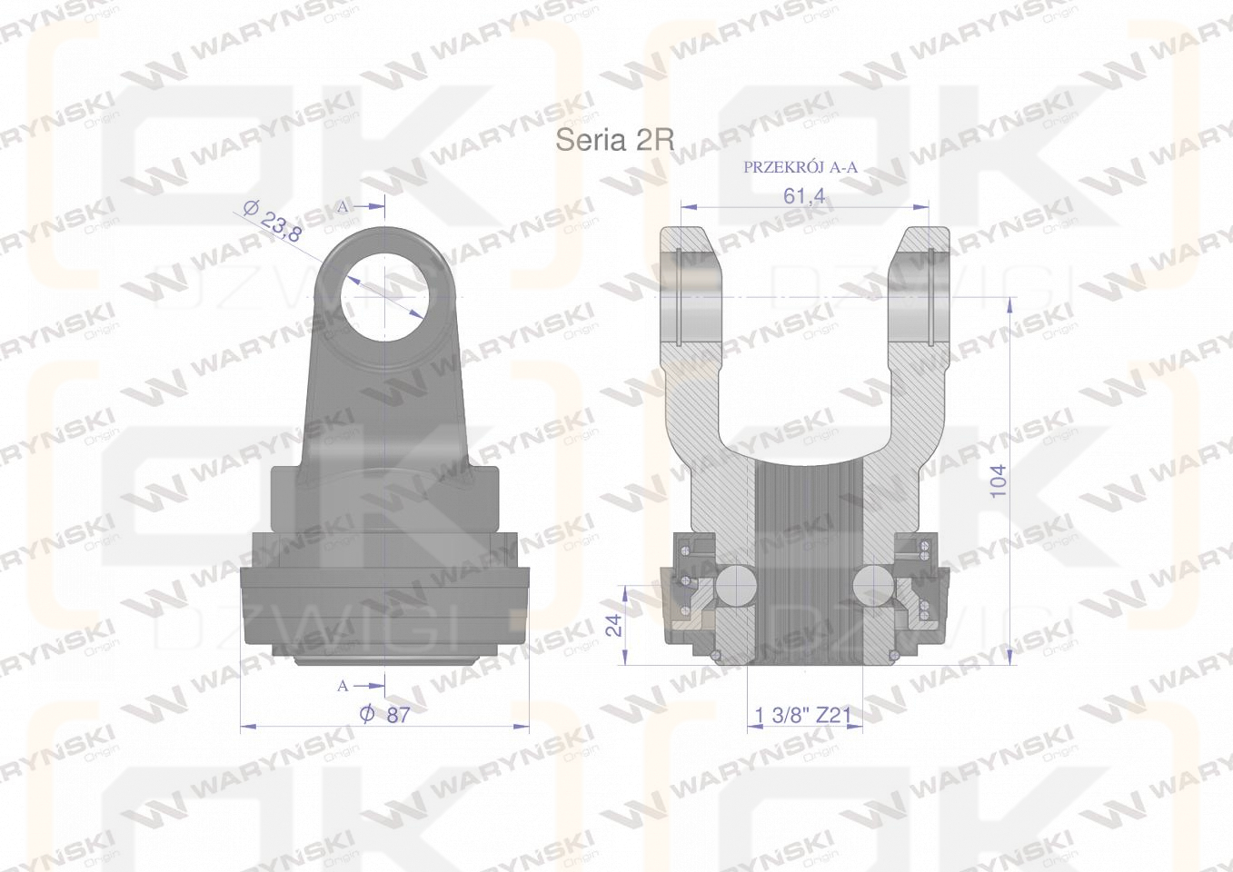 Widłak z pierścieniem 1 3/8 Z21 - 23.8X61.3 Seria 2R CE2020 Waryński