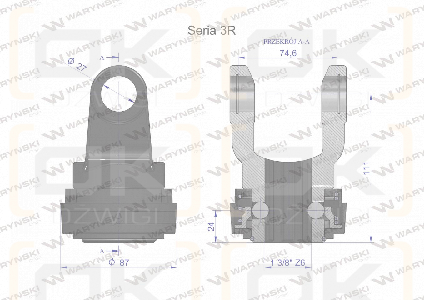 Widłak z pierścieniem 1 3/8 Z6 - 27X74.6 Seria 3R CE2020 Waryński W21940507B W21940505B WR217301