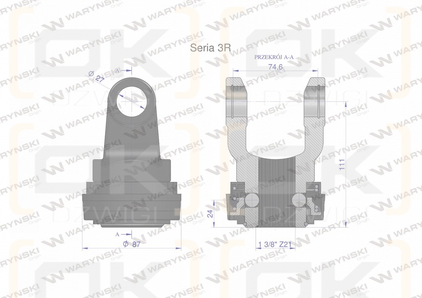Widłak z pierścieniem 1 3/8 Z21 - 27X74.6 Seria 3R CE2020 Waryński