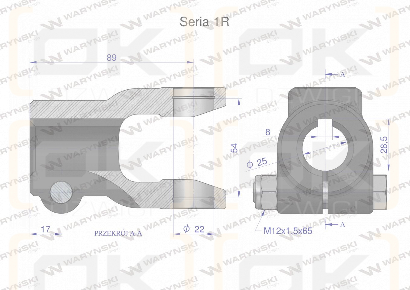 Widłak na wpust 8 śr.otw.25mm - 22X54  Seria 1R Waryński
