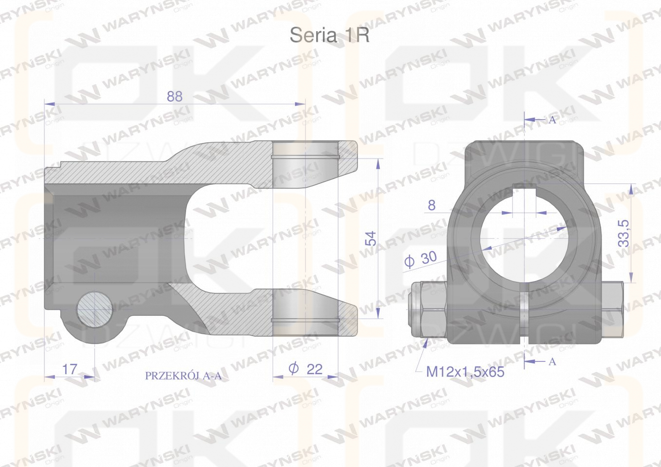 Widłak na wpust 8 śr.otw.30mm - 22X54  Seria 1R Waryński