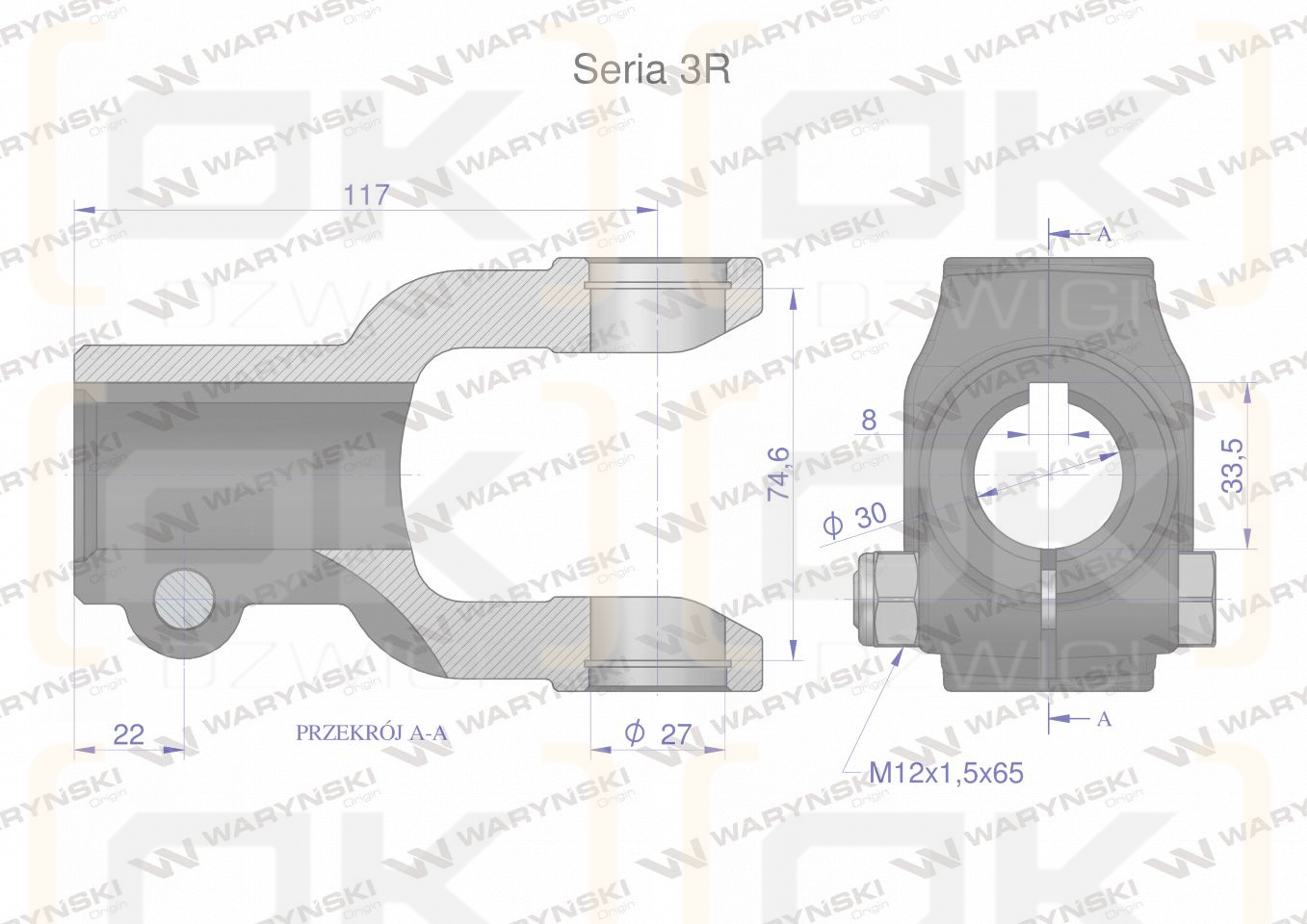 Widłak na wpust 10 śr.otw.30mm - 27X74.6 Seria 3R Waryński
