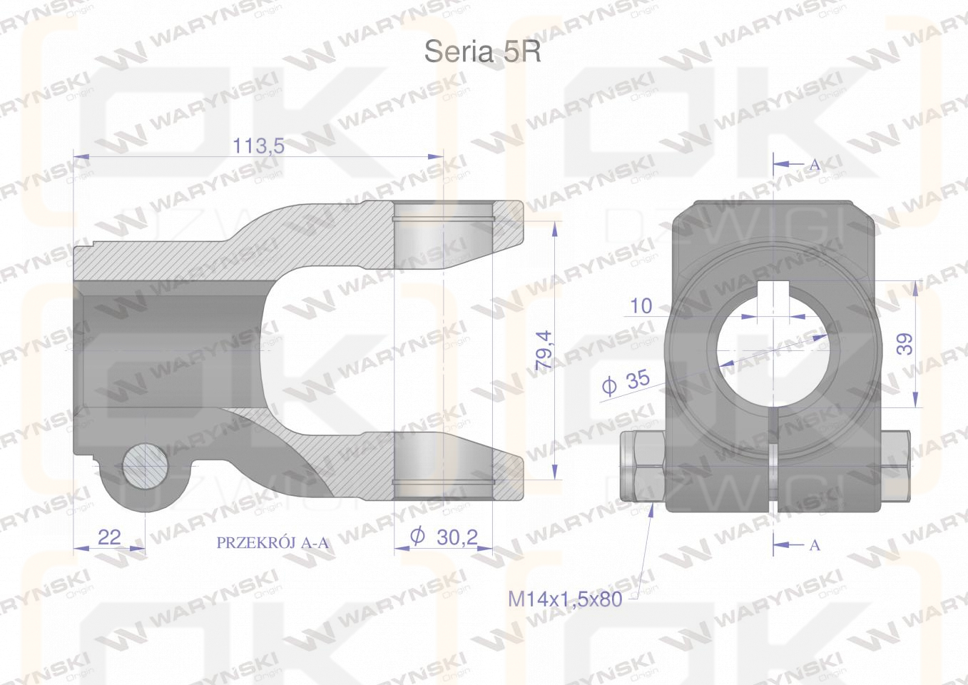 Widłak na wpust 10 śr.otw.35mm - 30.2X79.4 Seria 5R Waryński