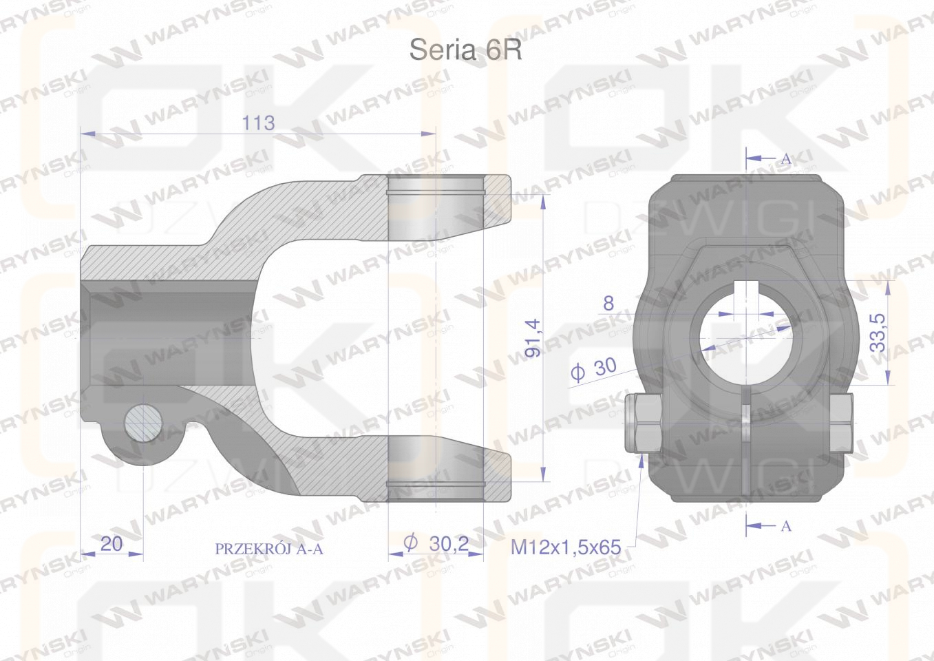 Widłak na wpust 8 śr.otw.30mm - 30.2X91.4 Seria 6R Waryński