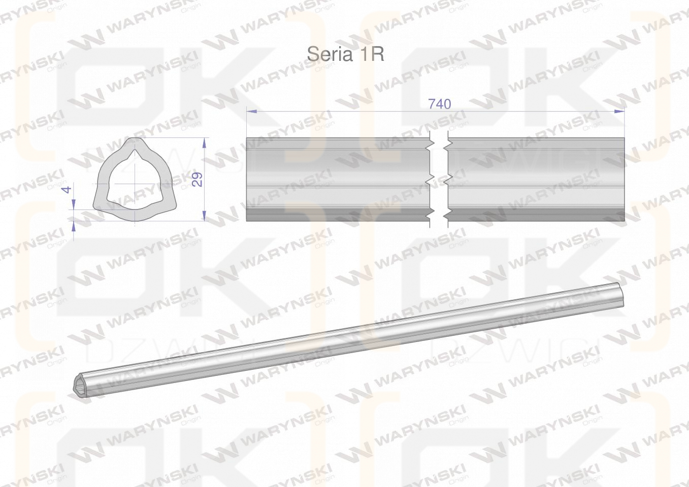 Rura wewnętrzna Seria 1R do wału 860 przegubowo-teleskopowego 29x4 mm 740 mm WARYŃSKI