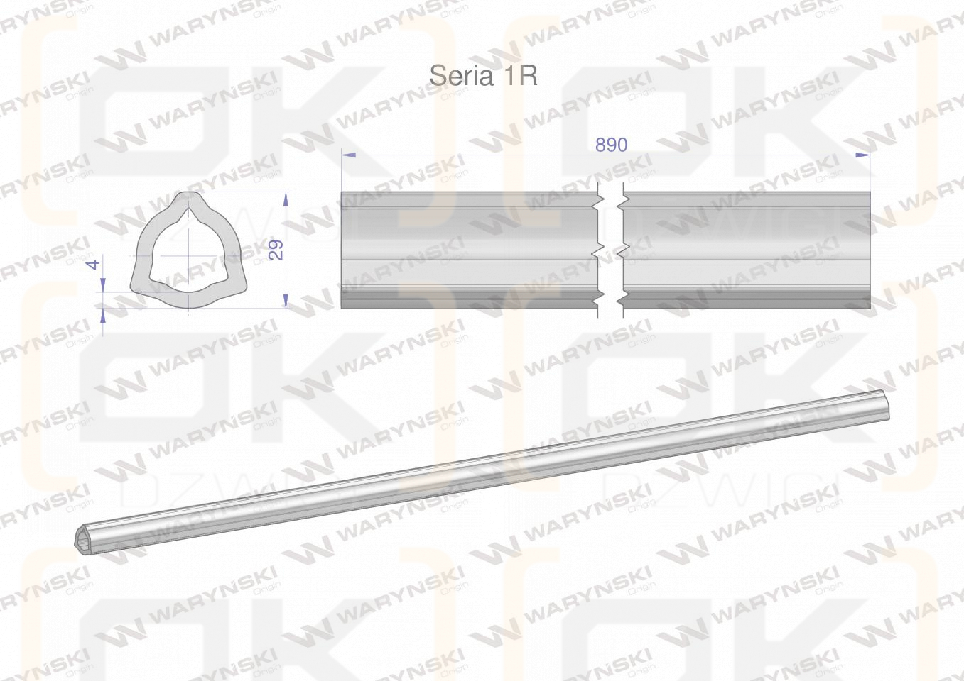 Rura wewnętrzna Seria 1R do wału 1010 przegubowo-teleskopowego 29x4 mm 890 mm WARYŃSKI