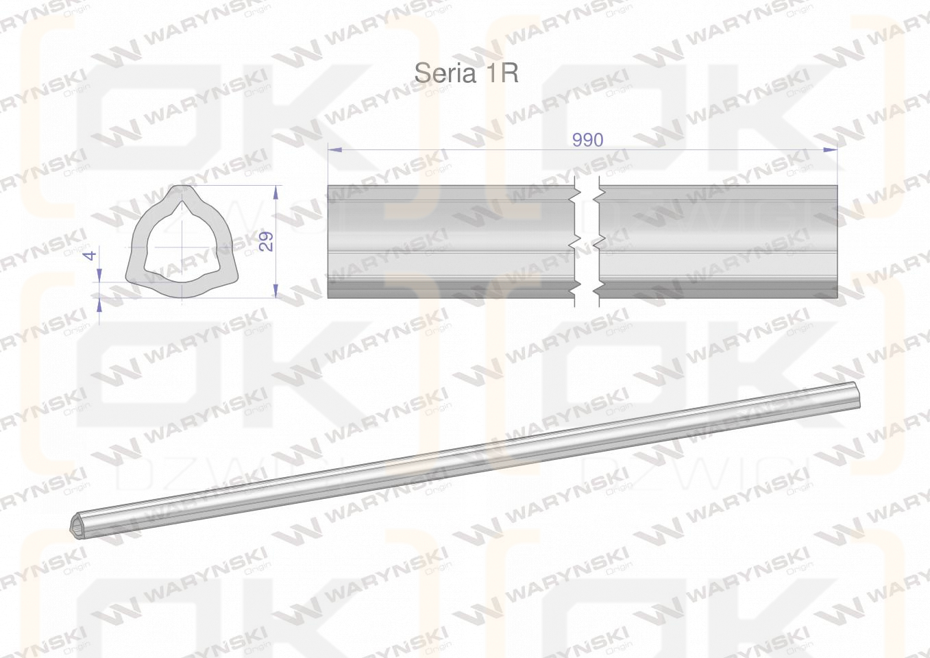 Rura wewnętrzna Seria 1R do wału 1110 przegubowo-teleskopowego 29x4 mm 990 mm WARYŃSKI