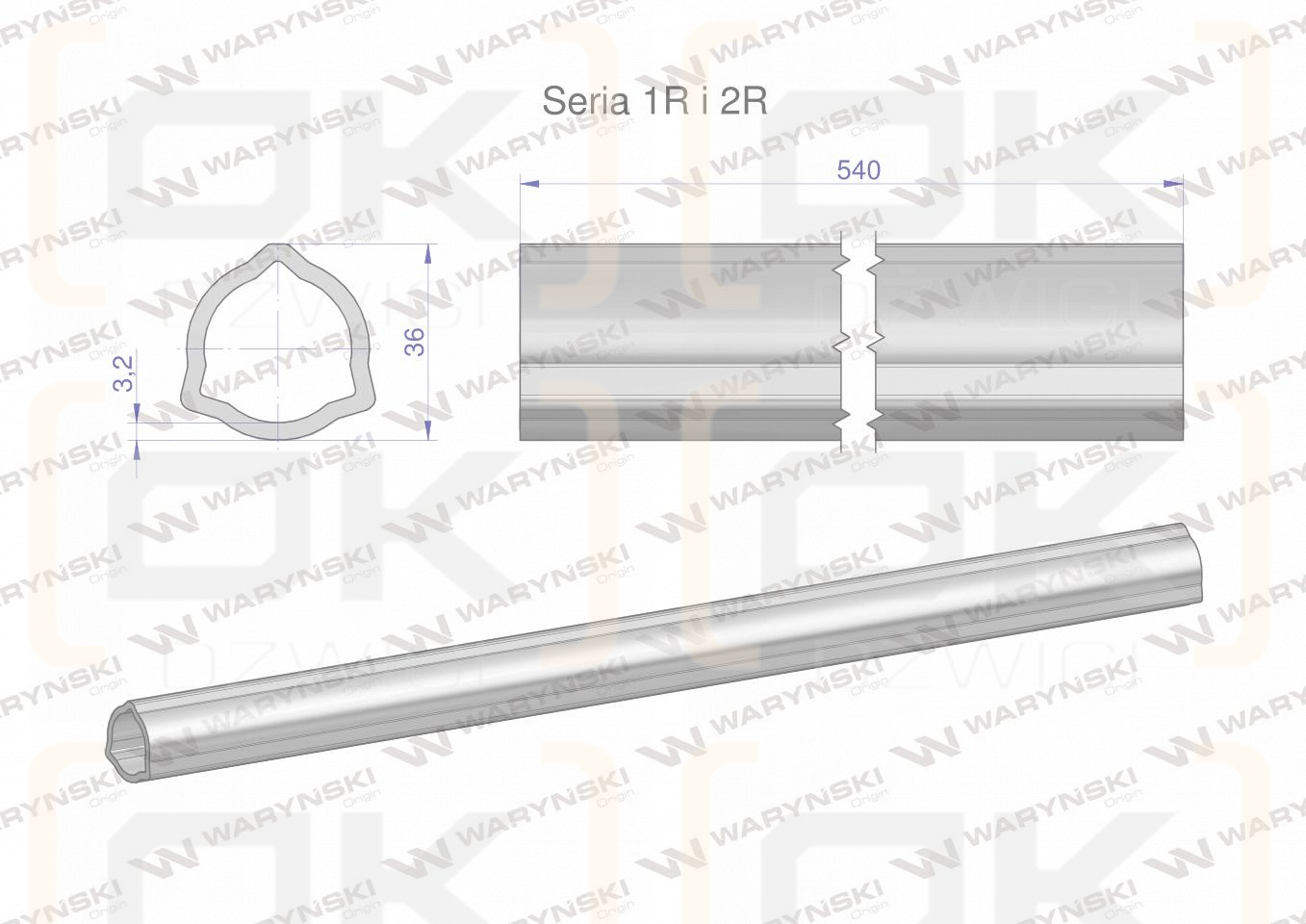 Rura wewnętrzna Seria 2R, rura zewnętrzna Seria 1R do wału 660 przegubowo-teleskopowego 36x3.2 mm 540 mm WARYŃSKI