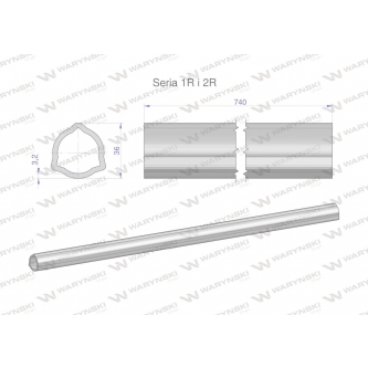 Rura wewnętrzna Seria 2R, rura zewnętrzna Seria 1R do wału 860 przegubowo-teleskopowego 36x3.2 mm 740 mm WARYŃSKI