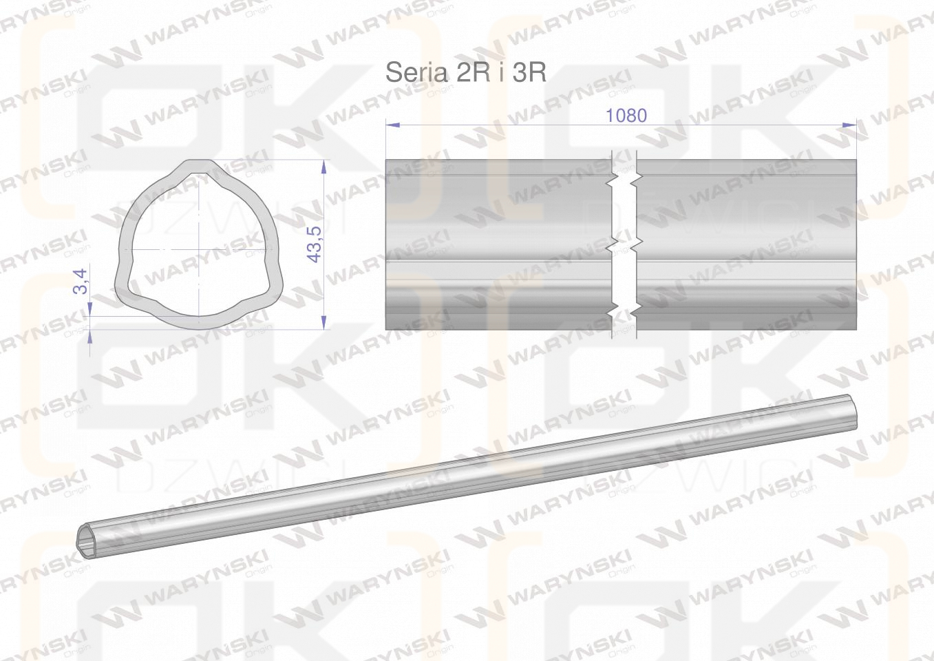 Rura zewnętrzna Seria 2R i 3R do wału 1210 przegubowo-teleskopowego 43.5x3.4 mm 1085 mm WARYŃSKI